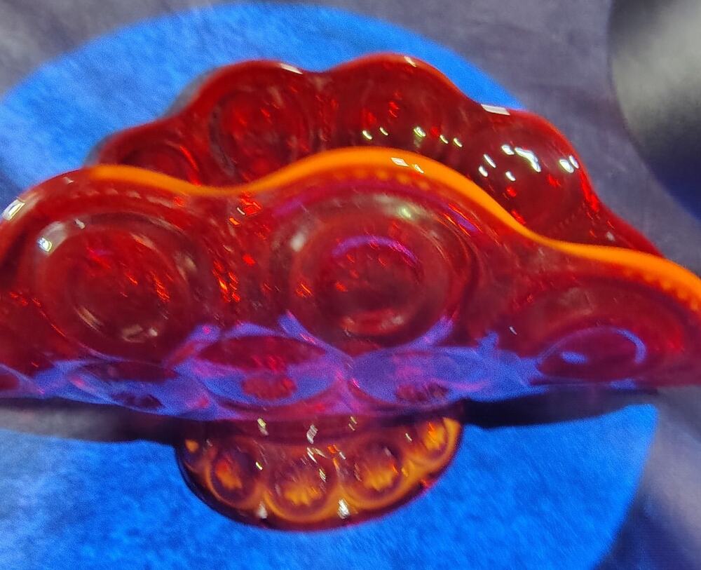 L.E Smith Amberina Moon and Stars Footed Banana Boat Fruit Bowl UV REACTIVE